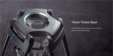 Swit TOWER150, Aluminum Camera Tripod KIT, TH150 Fluid Video Head, Ground Spreader, 15kg Payload, Soft Bag