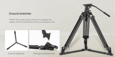 Swit TOWER150, Aluminum Camera Tripod KIT, TH150 Fluid Video Head, Ground Spreader, 15kg Payload, Soft Bag