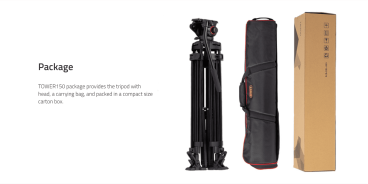 Swit TOWER150, Aluminum Camera Tripod KIT, TH150 Fluid Video Head, Ground Spreader, 15kg Payload, Soft Bag