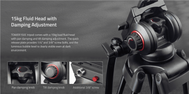 Swit TOWER150, Aluminum Camera Tripod KIT, TH150 Fluid Video Head, Ground Spreader, 15kg Payload, Soft Bag