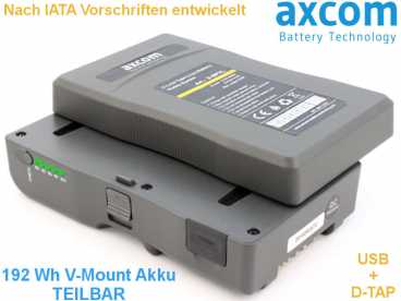 V-Mount flugtauglich AXCOM U-BPVL Li-Ion Akku 14,8V 13,2AH 192Wh mit D-TAP und USB OUT