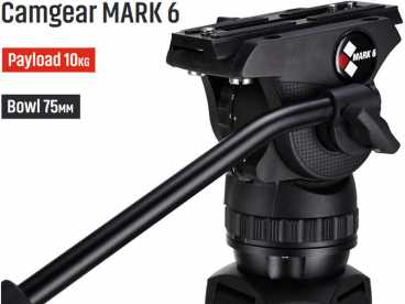 Camgear MARK 6 CF MS KIT 0-10 kg/SET | Fluid Videokopf mit CARBON Stativ Mittelspinne und Tasche
