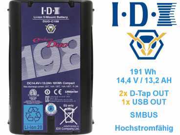 IDX ED-C198/4Se; 4x ENDURA DUO-C198P High Capacity + IDX VL-4Se Simuntan 4-Kanal V-Mount Ladegerät, 90W Output