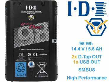 IDX ED-CP98/4X; 4x ENDURA DUO-C98P High Capacity + IDX VL-4X Simultan 4-Kanal V-Mount Ladegerät, 90W Output