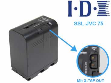 IDX SSL-JVC75 Li-Ion Akku 7,4V 55Wh und X-TAP OUT für GY-HM650 GY-LS300