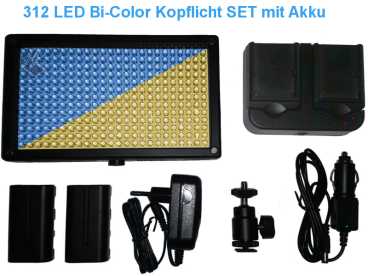LED Kopflicht Bi-Color 312 LED 3200-5600°K SET mit 2x Akku Ladegerät Tasche