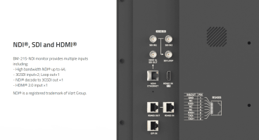 Swit BM-215-NDI, 21.5" 4K-NDI QLED HDR 100%DCI-P3 Zero-Delay professional FHD Monitor with Auto-Calibration