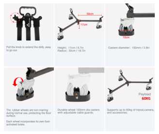 E-Image EI-7004B Dolly, Traglast bis zu 60kg, einstellbarer Kabelschutz