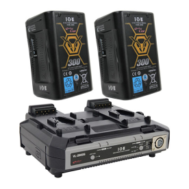 IDX EC-J300/2000S, 2 x CUE-J300 Batteries, 1 x VL-2000S Simultaneous Charger with 4 pin XLR DC Output (100W)