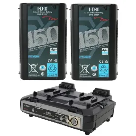 IDX ED-CP150/2000S, 2 x DUO-C150P Batteries, 1 x VL-2000S Simultaneous Charger with 4 pin XLR DC Output (100W)