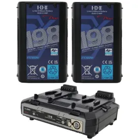 IDX ED-CP198/2000S, 2 x DUO-C198P Batteries, 1 x VL-2000S Simultaneous Charger with 4 pin XLR DC Output (100W)