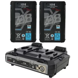 IDX ED-CP98/2000S, 2 x DUO-C98P Batteries, 1 x VL-2000S Simultaneous Charger with 4 pin XLR DC Output (100W)