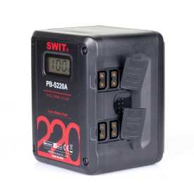 Preview: Swit PB-S220A Gold mount 220Wh; 4xD-tap in/out + 1xUSB 2A output, LCD display infos and alarm, max stable output 150W/12A