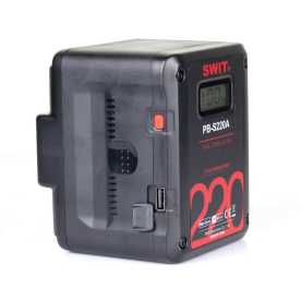 Preview: Swit PB-S220A Gold mount 220Wh; 4xD-tap in/out + 1xUSB 2A output, LCD display infos and alarm, max stable output 150W/12A