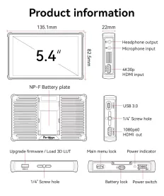 Portkeys - PL5,  5,4" Small Field HDMI-Kameramonitor für DSLR-Live-Streaming