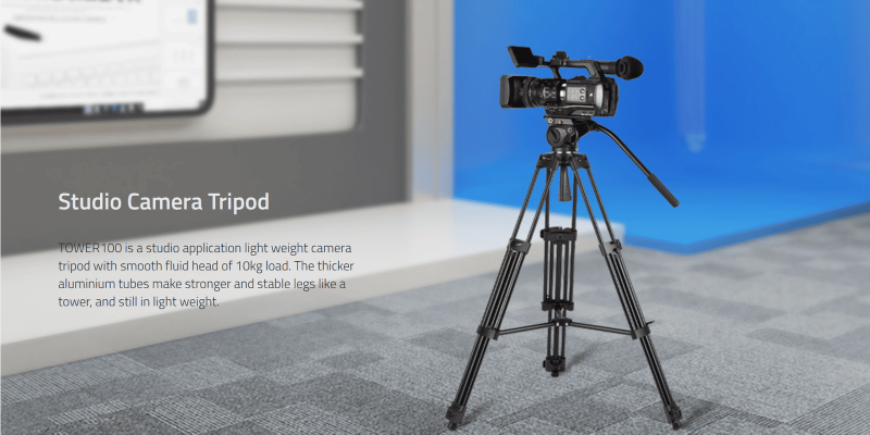 Swit TOWER100, Aluminum Camera Tripod KIT, TH100A Fluid Video Head, Mid-level Spreader, 10kg Payload, Soft Bag