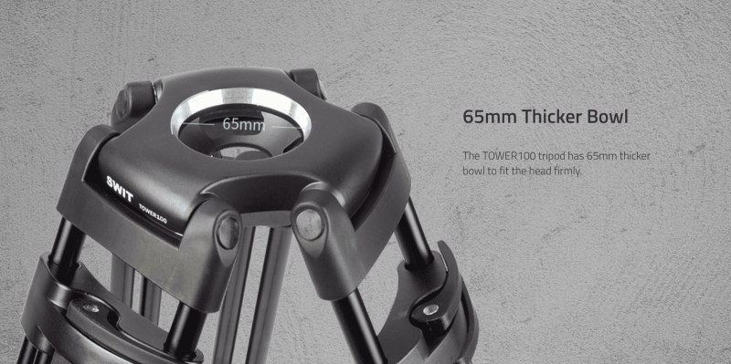 Swit TOWER100, Aluminum Camera Tripod KIT, TH100A Fluid Video Head, Mid-level Spreader, 10kg Payload, Soft Bag
