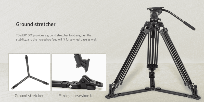 Swit TOWER150, Aluminum Camera Tripod KIT, TH150 Fluid Video Head, Ground Spreader, 15kg Payload, Soft Bag