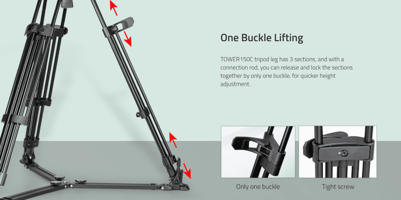 Swit TOWER150, Aluminum Camera Tripod KIT, TH150 Fluid Video Head, Ground Spreader, 15kg Payload, Soft Bag