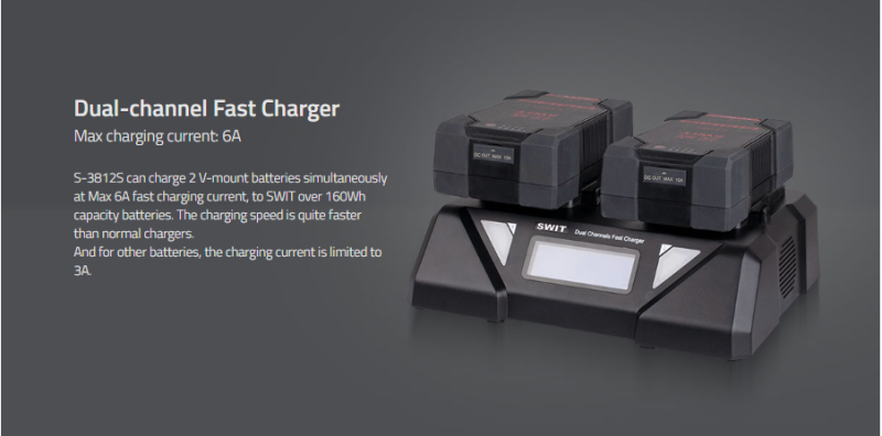 SWIT S-3812S SIMULTAN 6 Amper Turbo Duo-Schnelllader mit LCD Display und DC OUT