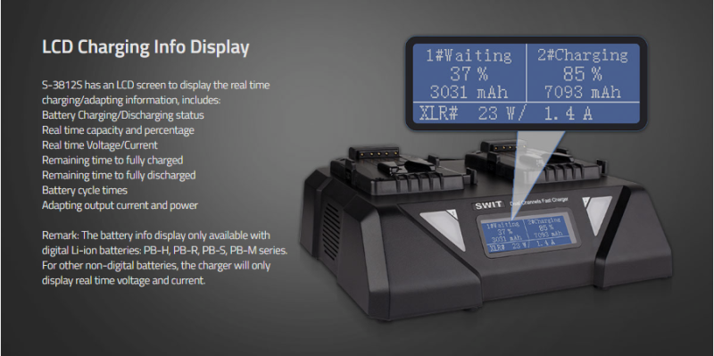 SWIT S-3812S SIMULTAN 6 Amper Turbo Duo-Schnelllader mit LCD Display und DC OUT