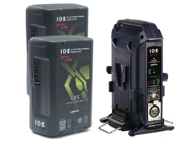 IDX EC-H135/2X; 2x ENDURA CUE-H135 High Capacity + IDX VL-2X Sequential 2-Kanal V-Mount Ladegerät