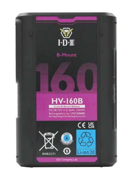 IDX HV-160B; Cinepower 154Wh/28V B-Mount Akku mit USB-PD, USB-A und D-Tap