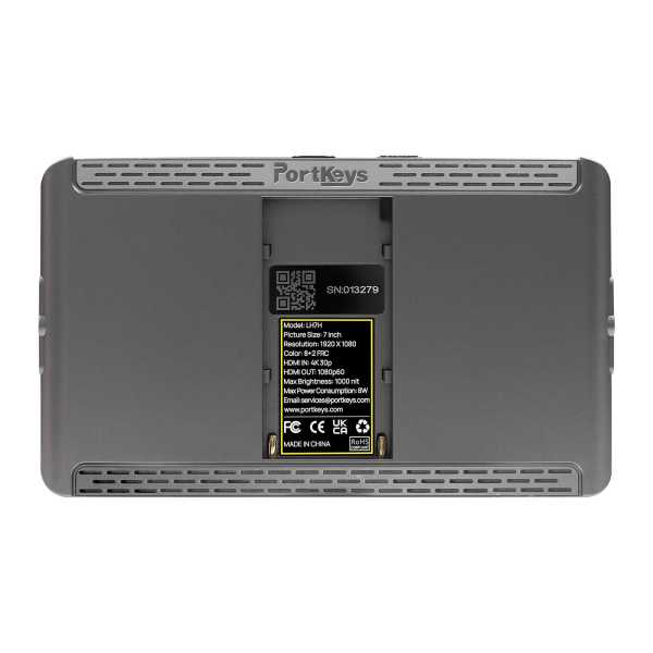 Portkeys - LH7H White, 7" LCD-Monitor mit 1000nits Helligkeit, HDMI In und Out, NP-F Akku-Mount