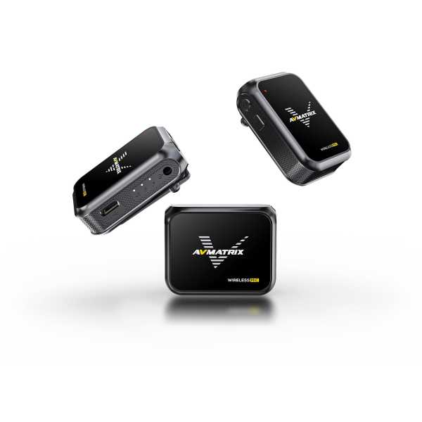 AVMatrix VM12 Dual, Drahtloses Mikrofonsystem Set (2,4 GHz) 2x Sender und 1x 2-Kanal-Empfänger