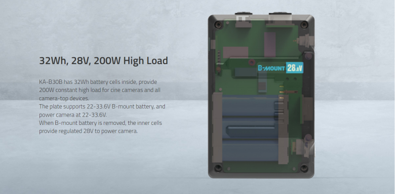 Swit KA-B30B, Hohe Belastbarkeit mit 2x D-Tap Out Hot-Swap-Platte für 28-V-B-Mount-Batterien an B-Mount-Geräte