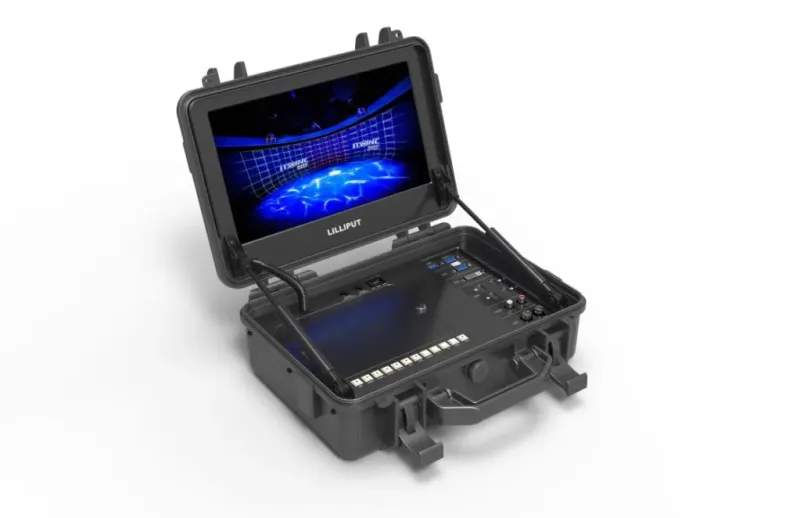 AVMATRIX PM1250, 12,5" LCD-Videomonitor 4K im Flight Case, V-Mount Akkuplatte