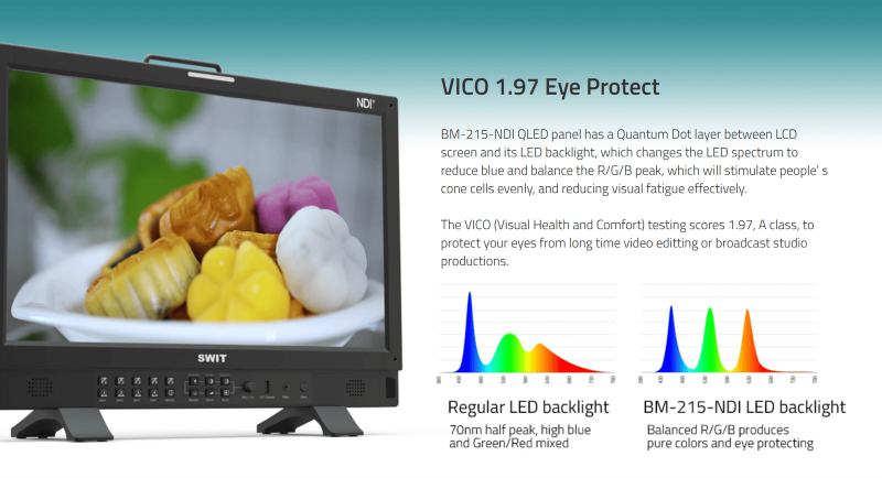 Swit BM-215-NDI, 21.5" 4K-NDI QLED HDR 100%DCI-P3 Zero-Delay professional FHD Monitor with Auto-Calibration