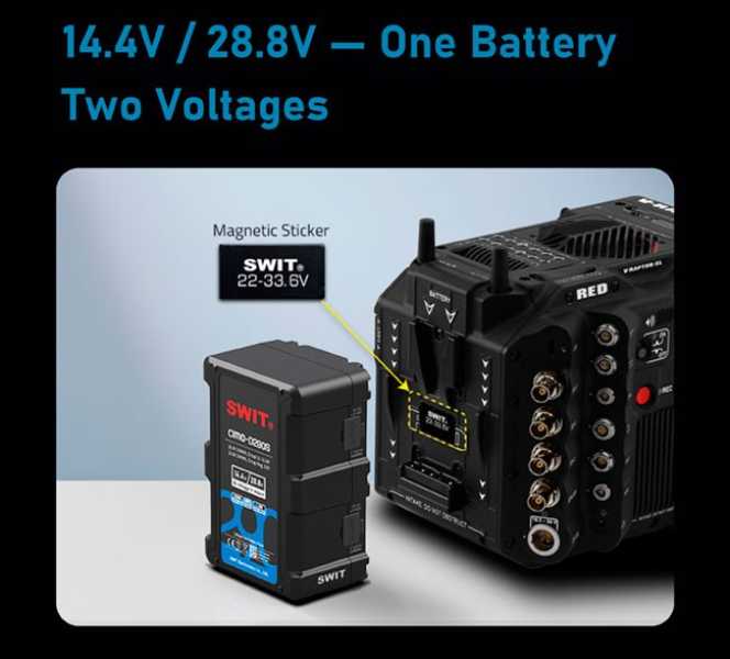 Swit CIMO-D290S, 290Wh Bi-Voltage OLED info Cine V-mount Battery
