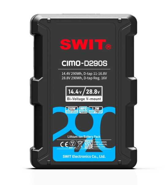 Swit CIMO-D290S, 290Wh Bi-Voltage OLED info Cine V-mount Battery
