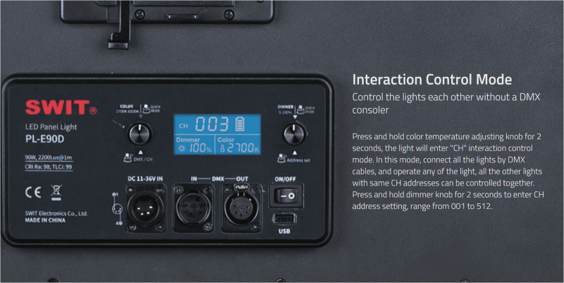 Swit PL-E90D 3KIT, Natural-Born-Soft TLCI-99 90W LED Panel Light, ultra slim, SWIT patent, V-Mount, DMX