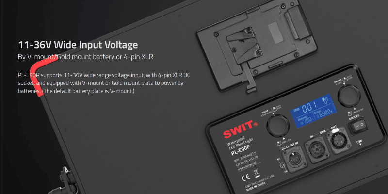 Swit PL-E90P Akku Kit ( 2x PB-R290S+), Waterproof 3rd Generation 90W LED Panel Light, ultra slim, V-Mount