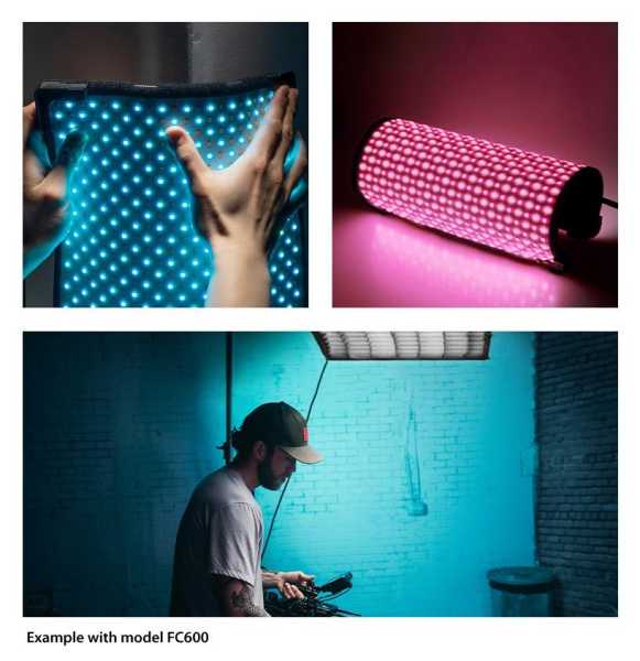 Fomex FlexColor FC600 Kit, dimmbares Flexibles 60W RGB WW LED Licht mit Controller und mit V-Mount Akkuaufnahme