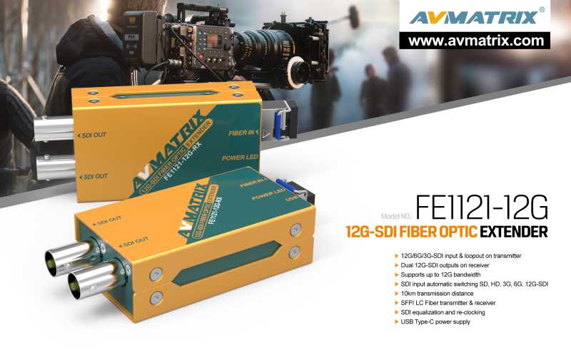 AVMatrix FE1121-12G-SDI Fiber Extender-Kit, Lichtwellenleiter-Extenderstrecke für 12G / 6G / 3G-SDI Videosignale bis 10km Leitungslänge