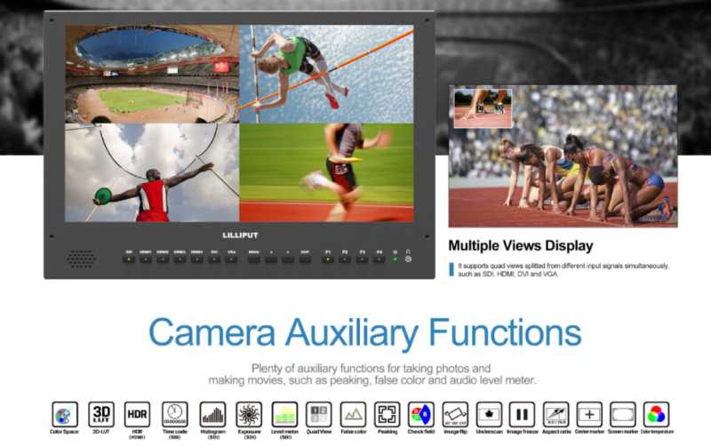 Lilliput BM150-4KS, 15,6" 4K Videomonitor mit HD-SDI & HDMI, Quad in Flightcase