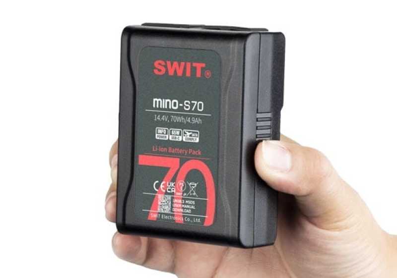 SWIT Mino-S70 super-small-size V-Mount Li-Ion Akku 70Wh 14,4V 4,9Ah mit D-Tap USB-A 5V/2A, USB-C 35W input & 65W output