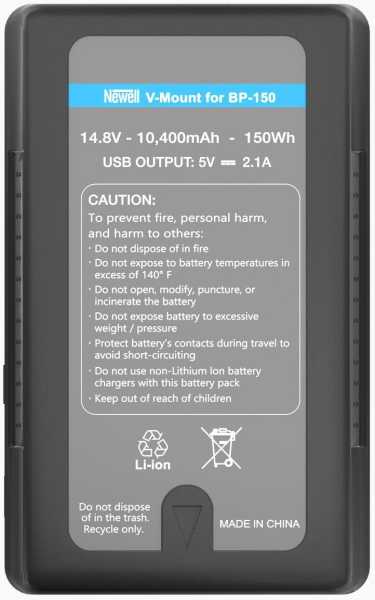 Newell BP-150WS, V-Mount Li-Ion Akku 150 Wh/14,8 Volt / 10,4 Ah, USB-Ausgang: 5 V, 2,1 A