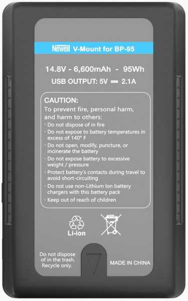 Newell BP-95WS, V-Mount Akku 95 Wh/14,8 Volt 6,6 Ah, USB-Ausgang: 5 V, 2,1 A