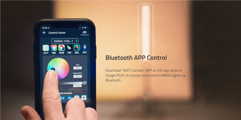 Swit VANGO-100LH l 8:1 RGBW Panel Light 2.1cm ultra slim, without Bag and Gooseneck, Natural-Soft 100W SMD-LED, V-Mount&DMX&APP.